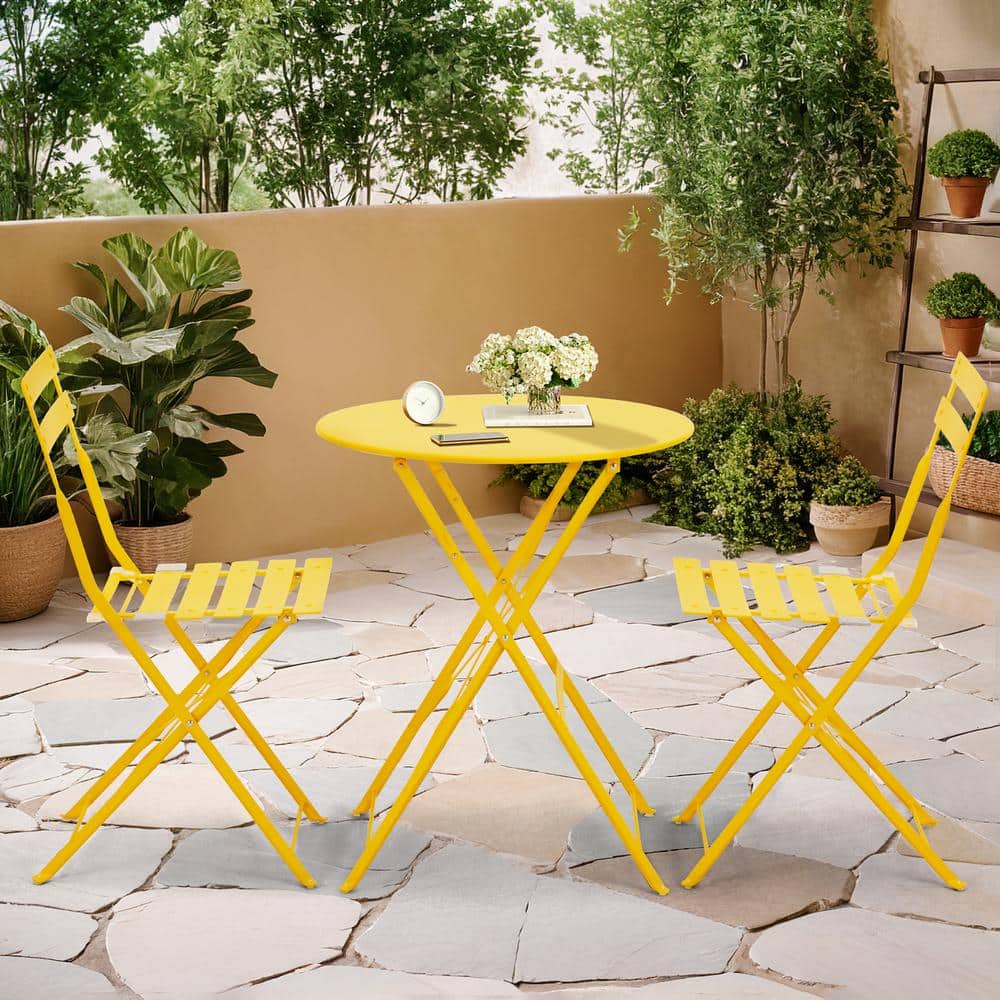 3-Piece Steel Outdoor Dining Chair Set, Outdoor Bistro Set, Folding Patio Furniture Sets, Yellow price history on PriceWatchPro