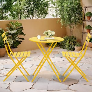 3-Piece Steel Outdoor Bistro Set, Folding Outdoor Patio Dining Chair Sets, Yellow