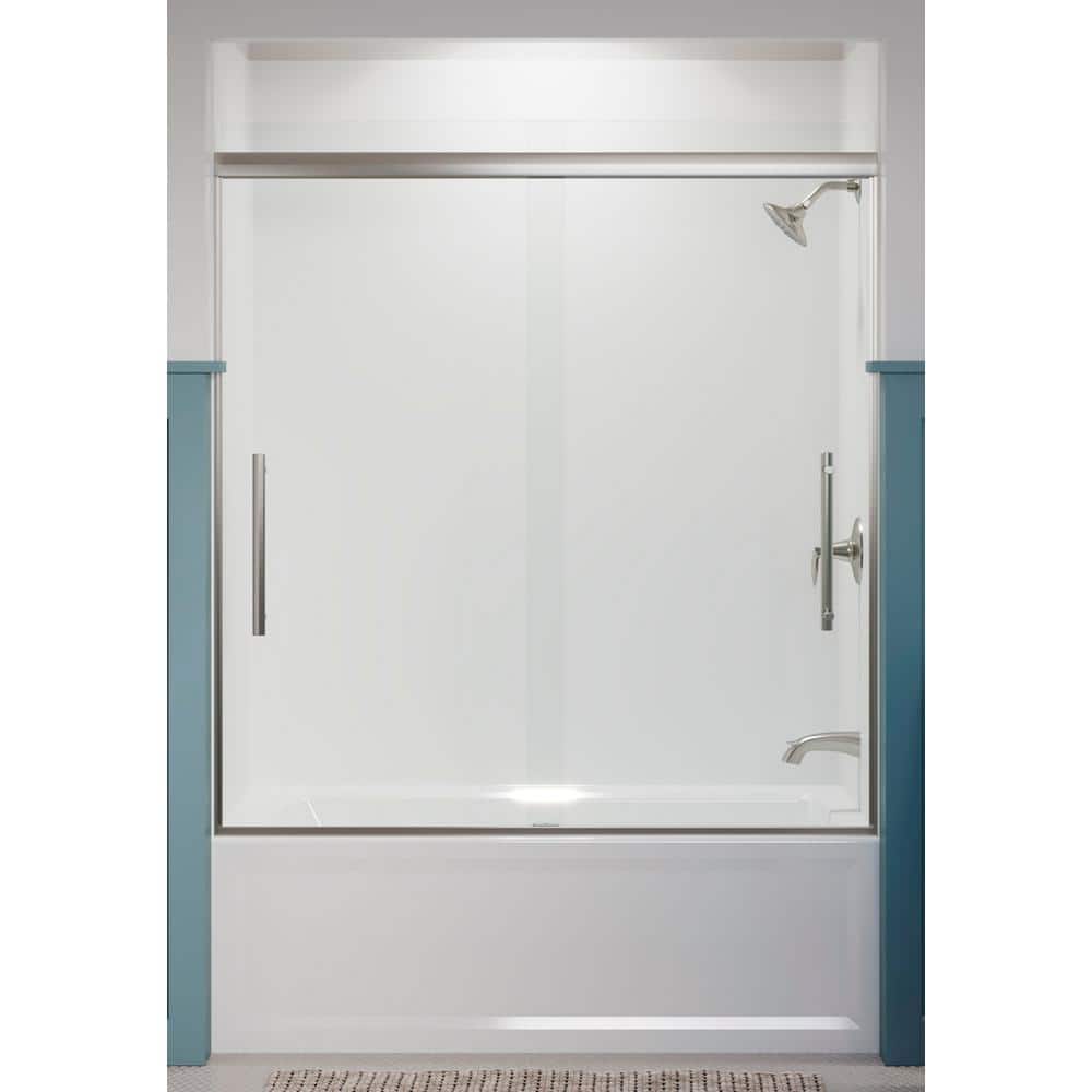 KOHLER Pleat 55-60 in. x 64 in. Frameless Sliding Bathtub Door in Anodized Brushed Nickel with Crystal Clear Glass -  707602-8L-BNK