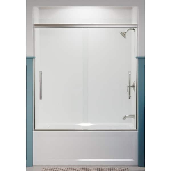 KOHLER Pleat 55-60 in. x 64 in. Frameless Sliding Bathtub Door in Anodized Brushed Nickel with Crystal Clear Glass