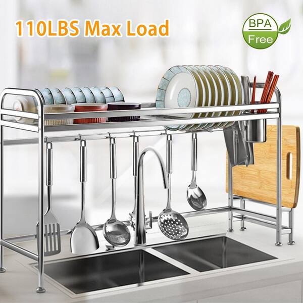 Aoibox Black Adjustable Dish Drying Rack, Free Standing Dish Rack