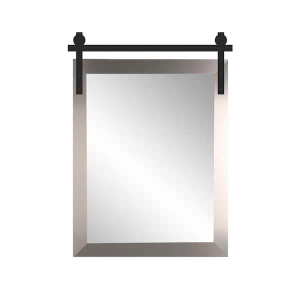 BrandtWorks 34 in. W x 55 in. H Brushed Nickel Rectangle Barn Door Framed Mirror