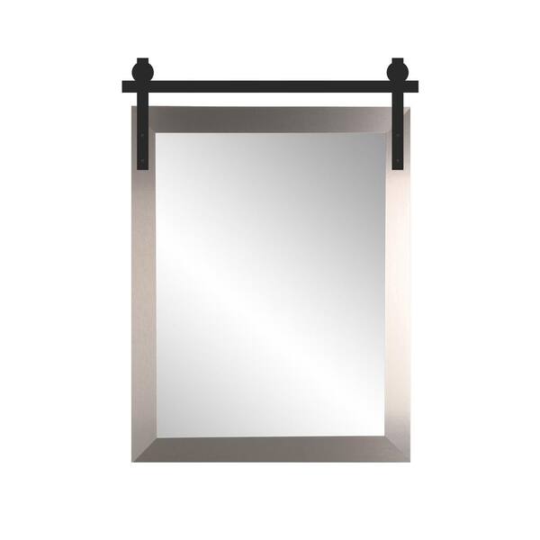 BrandtWorks 34 in. W x 41 in. H Brushed Nickel Rectangle Barn Door Framed Mirror