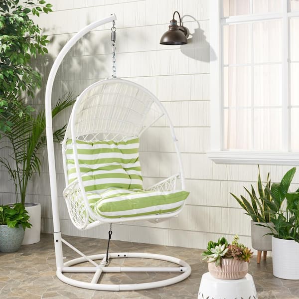 Noble House Malia White Fabric Removable Cushions Outdoor Patio Egg Chair