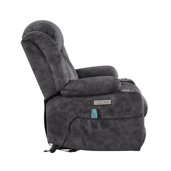 Jupiter Oversized Dark Gray Microfiber Power Lift Assist Power Recliner Chair with Massage and Heat for Elderly
