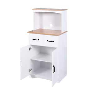 Freestanding White Wooden Kitchen Cabinet Microwave Cabinet with Drawers
