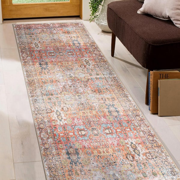 Transitional Distressed Machine Washable Non Slip Multi 2 ft. 6 in. x 12 ft. Runner Rug