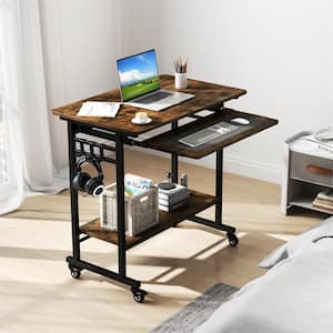 31.5 in. Rectangular Brown Wood Computer Desk Rolling Laptop Cart Writing Workstation with Keyboard Tray