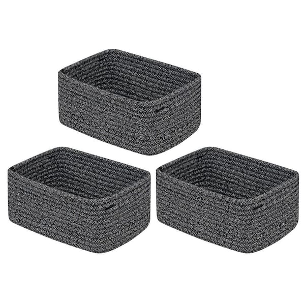 Unbranded Black 12 in. x 5 in. Cotton Decorative Basket (Set of 3) With Built-in Handles