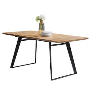 86.6 in.Oak Rectangular Extendable MDF Dining Table for 6-8 People with Carbon Steel Legs (6-8 Seats)