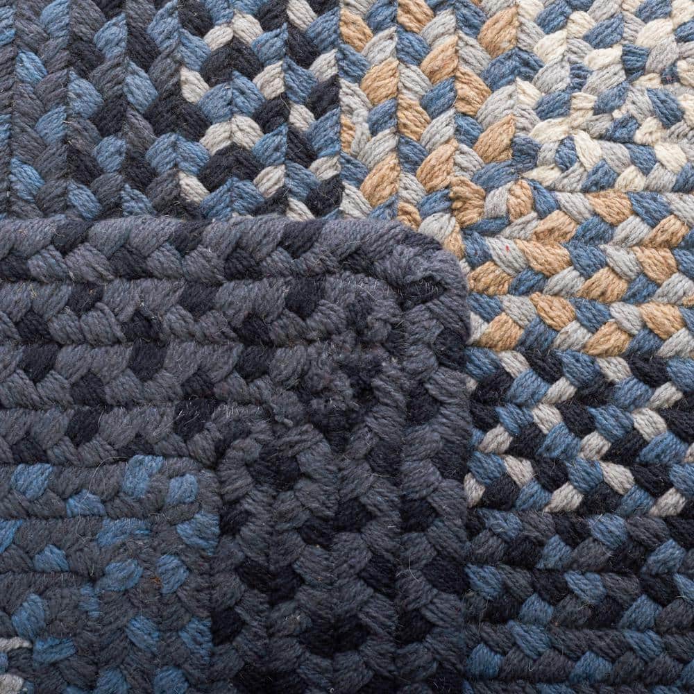 Handwoven Dark Gray and Blue Cotton Braided Area Rug, 5' x 8'