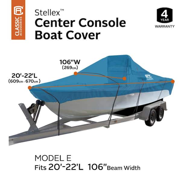 Classic Accessories Stellex Center Console Boat Cover Fits 20'-22'l Beam W to 106 inch Model E Blue