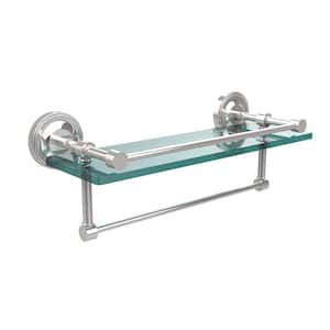 16 in. L x 5 in. H x 5 in. W Gallery Clear Glass Bathroom Shelf with Towel Bar in Polished Chrome