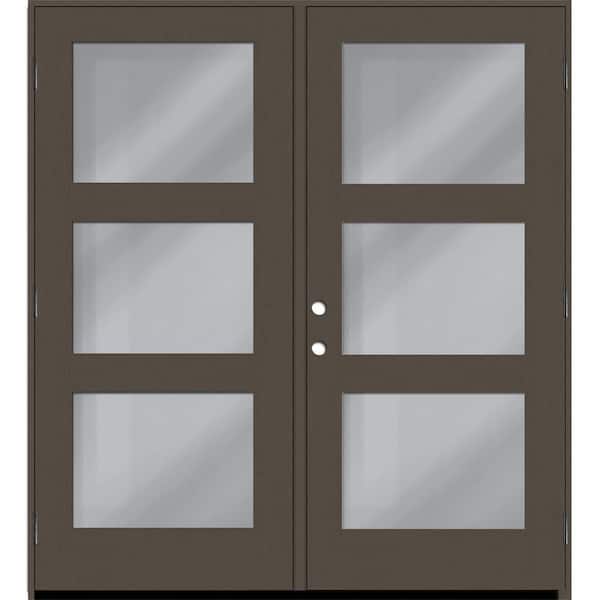 Regency 72 in. x 80 in. Modern 3L Equal Clear Glass Ashwood LHOS Stained Fiberglass Retro Patio Door with 4 in. Jamb