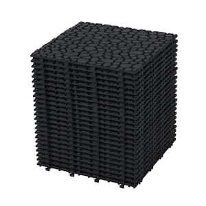 12 in. x 12 in. Black Plastic Interlocking Deck Tiles Pebble Stone Pattern Waterproof Anti-Slip (Pack of 24)