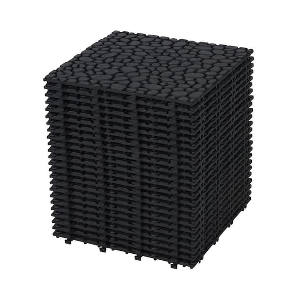 cadeninc Black 12 in. x 12 in. x 0.56 in. Thick Plastic Interlocking Deck Tiles Pebble Stone Pattern Anti-Slip 24 sq. ft. 24Pack