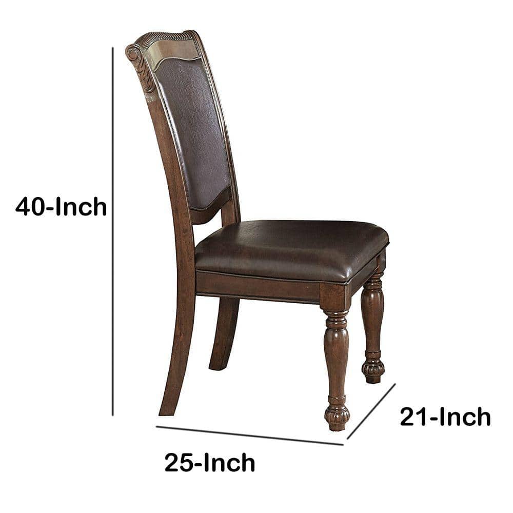 Cherry Brown & Dark Brown Faux Leather Upholstered Side Chair