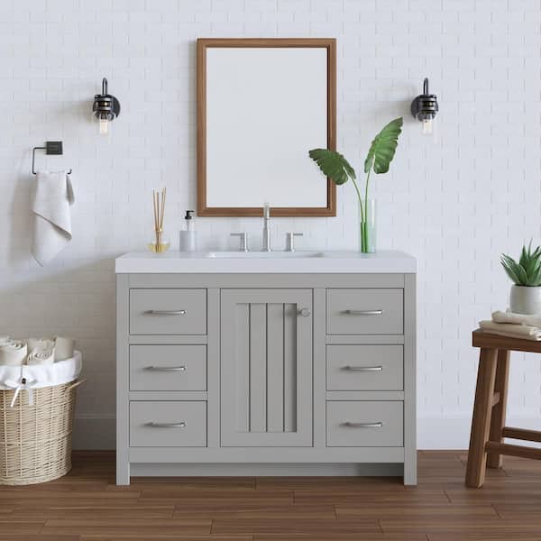 Home Decorators Collection Glint 49 in. W x 19 in. D x 36 in. H Single Sink Freestanding Bath Vanity in Light Gray with White Cultured Marble Top