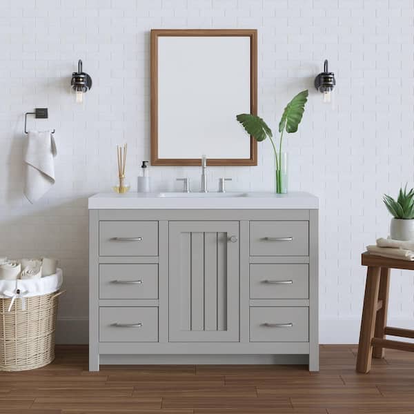 Home Decorators Collection Glint 49 in. Single Sink Light Gray Bath Vanity with White Cultured Marble Top (Assembled)