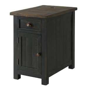 24 in. Black and Brown Rectangular Wood end table with USB Ports