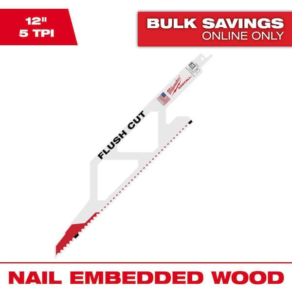Milwaukee 12 in. 5 TPI Flush Cut Sawzall Reciprocating Saw Blade
