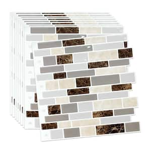 12 in. x 12 in. Brown Peel and Stick Tile Backsplash Self Adhesive Vinyl Wall Tile for Kitchen Backsplash (10-Pack)