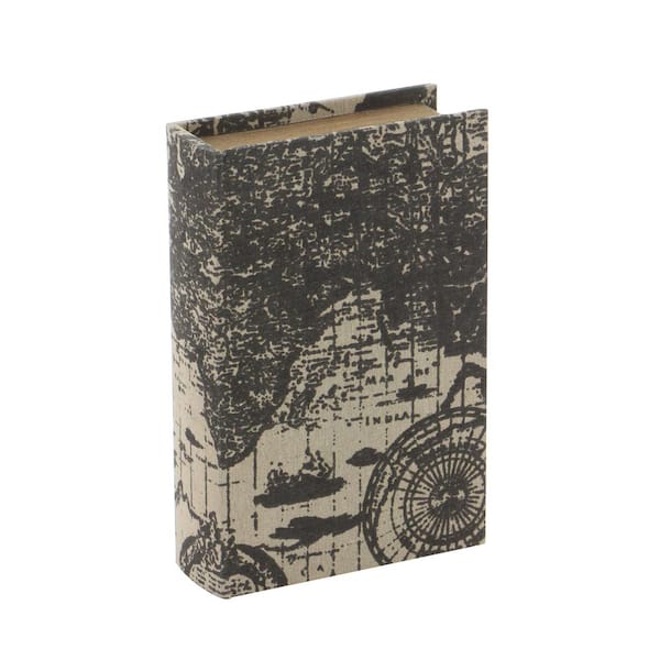Litton Lane Rectangle Wood Faux Book Box with World Map Cover (Set