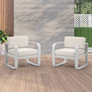 Ergonomics Aluminum Outdoor Lounge Chair with Beige Cushions (2-Pack)