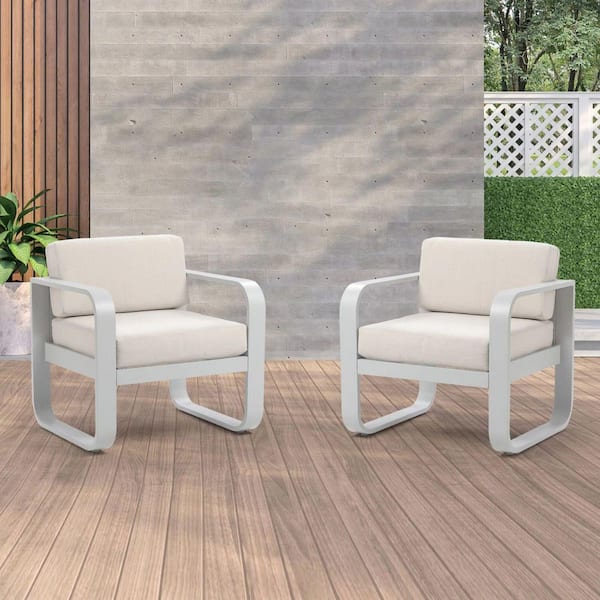 SUNVIVI Ergonomics Aluminum Outdoor Lounge Chair with Beige Cushions (2-Pack)