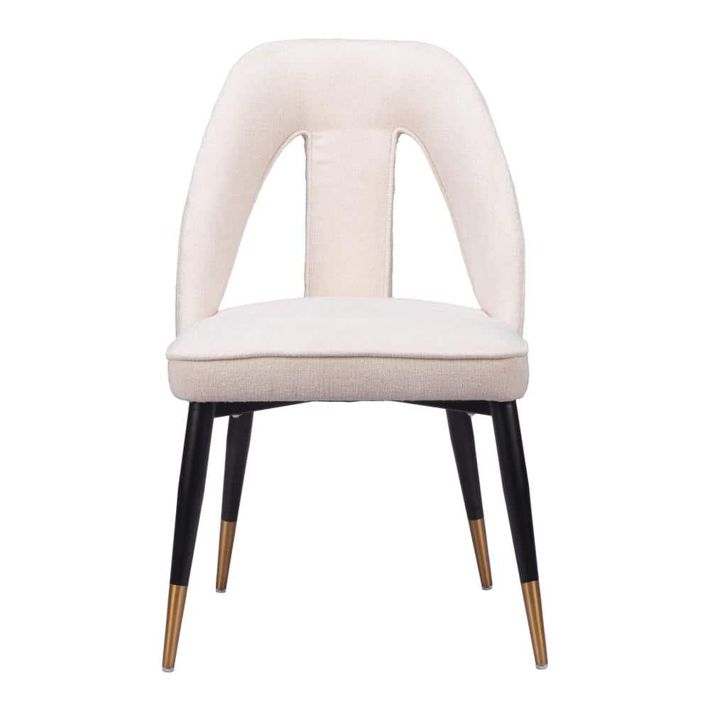 Ivory Plush Upholstered Dining Chair with Metal Legs