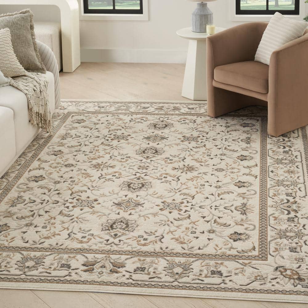 Ivory Mocha Traditional Floral 5'3" x 7'3" Area Rug