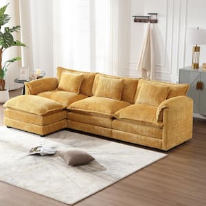 122 in. Square Arm 4-piece L Shaped Chenille Modern Sectional Sofa in Yellow with Moveable Ottoman