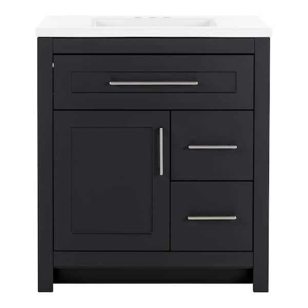 Clady 31 in. Single Sink Matte Black Bath Vanity with White Cultured Marble Top (Assembled)