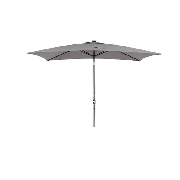 Unbranded 10 ft. x 6.5 ft. Steel Patio Market Umbrella in Gray with Solar LED Lighting