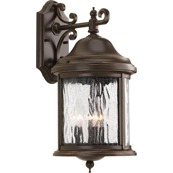 Ashmore Collection 3-Light Antique Bronze Water Seeded Glass New Traditional Outdoor Medium Wall Lantern Light