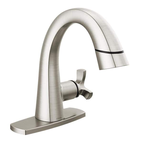 Delta Stryke Single Handle Single Hole Bathroom Faucet with Pull-Down Spout in Lumicoat Stainless