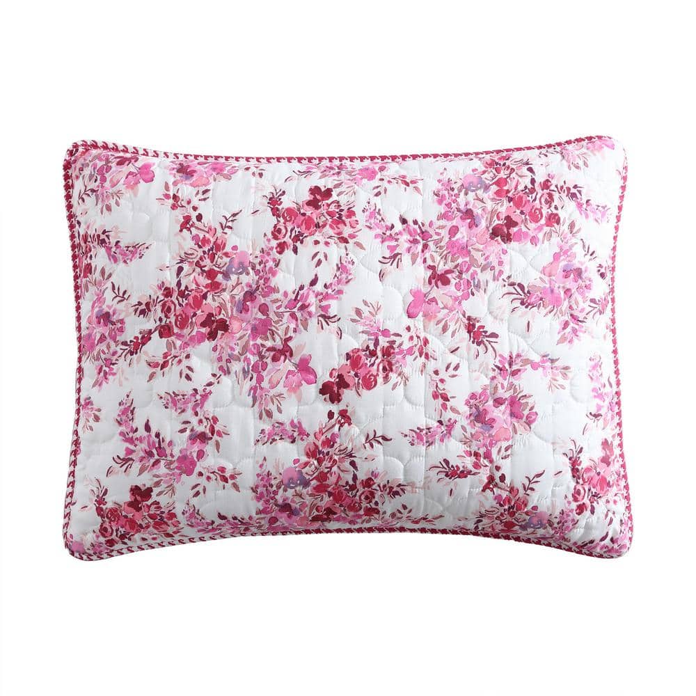 Floral Vineyard Pink Reversible Microfiber King Quilt Set
