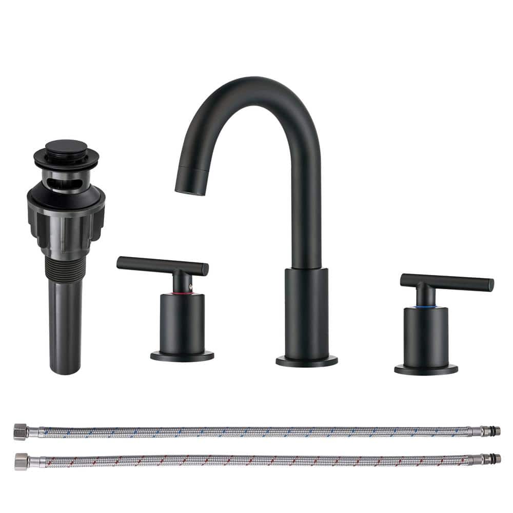 8 in. Widespread Double Handle Bathroom Faucet with 2-Aerators, Pop Up Drain and Supply Lines in Matte Black price history on PriceWatchPro