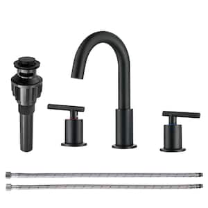 8 in. Widespread Double Handle Bathroom Faucet with Drain kit and Supply Lines Included in Matte Black