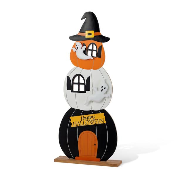 35 in. H Halloween Wooden Pumpkin Haunted House Porch Decor