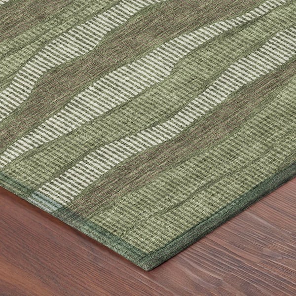 Chantille Machine Washable Indoor/Outdoor Abstract ACN2849 Olive 2 ft. x 7 ft. Runner Rug