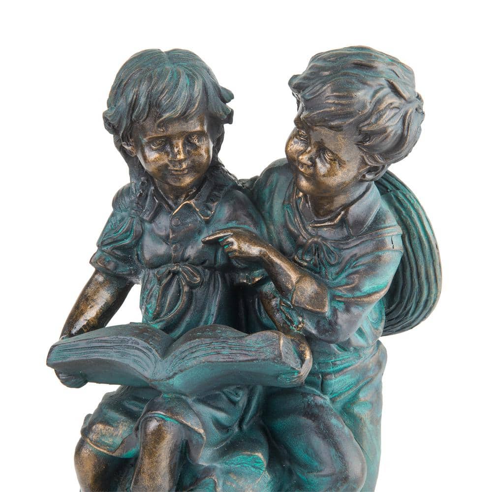 Antique Bronze Boy and Girl Reading Garden Statue