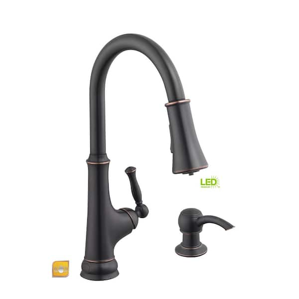 Glacier Bay Touchless Led Single Handle Pull Down Sprayer Kitchen Faucet With Soap Dispenser In Bronze Hd67536 0527h2 The Home Depot