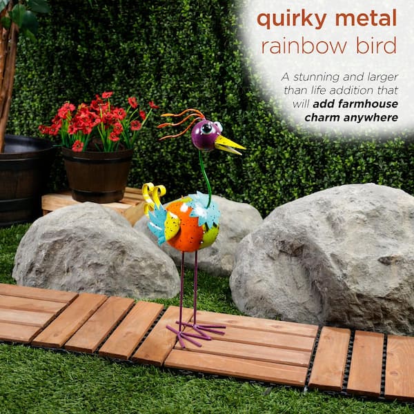 Alpine Corporation Quirky Metal Rainbow Bird Decor LAZ328HH - The