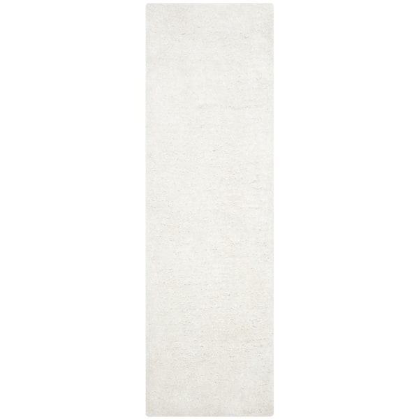 SAFAVIEH South Beach Shag Snow White 2 ft. x 8 ft. Solid Runner Rug