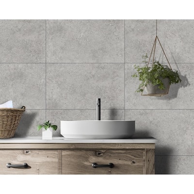 15.7 in. x 24.4 in. Tongue & Groove Decorative PVC Bathroom and Shower Wall Tiles in Urban Cement, Light Gray(8-Piece)
