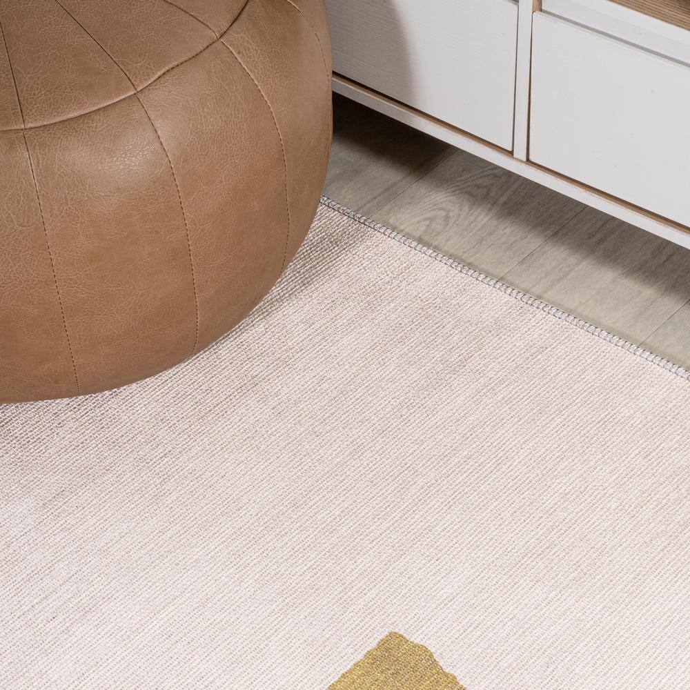 Scandinavian Minimalist Ivory Geometric 4' x 6' Washable Area Rug