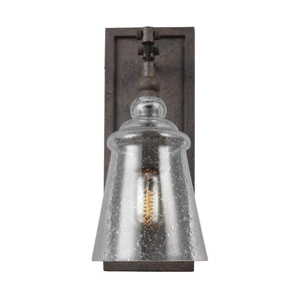 Dark Weathered Iron Dimmable Industrial Wall Sconce with Clear Seeded Glass Shade