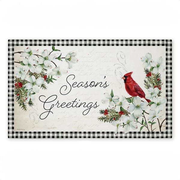 Winter Cardinals and Dogwood Green 18 in. x 30 in. Polyester Non-Slip Outdoor Door Mat