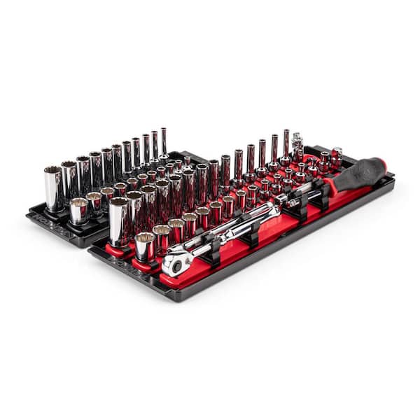 1/4 in. Drive 12-Point Socket and Ratchet Set with Rails (5/32 in.-9/16 in., 4 mm-15 mm) (57-Piece)